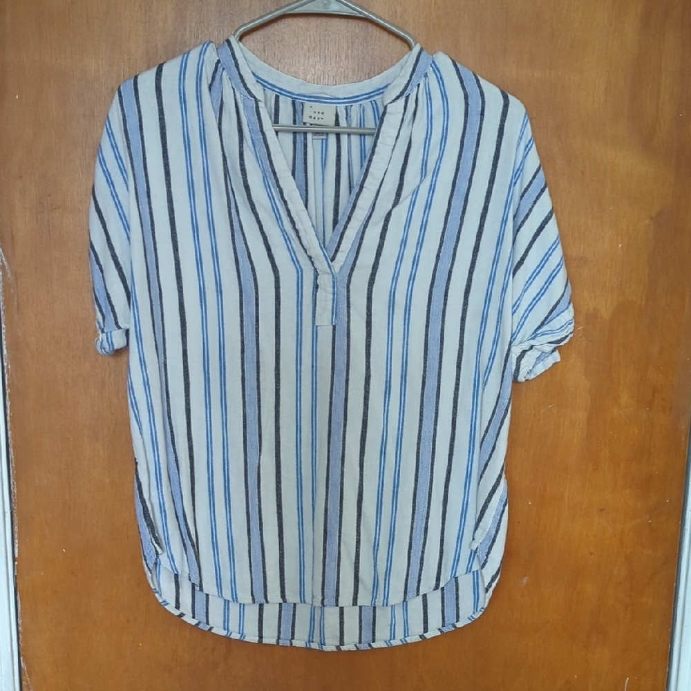 Target Brand: a new day Striped V-Neck Blouse in Blue and Black
